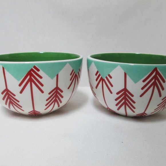 Coton Colors Timber bowl set 2 trees Christmas dolomite 3" x 5" red green white - Picture 2 of 7